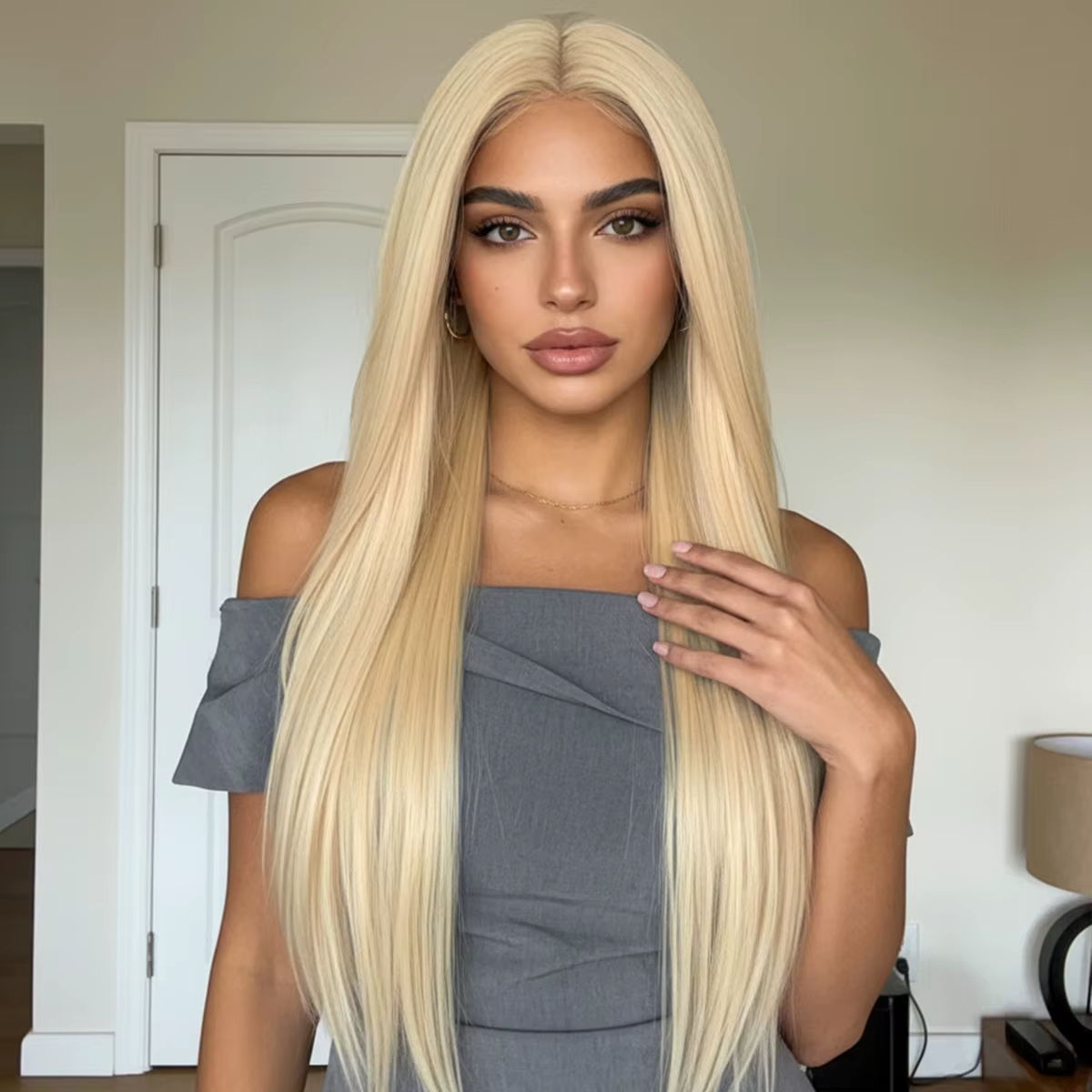 Perruque longue blonde pour femmes blanches