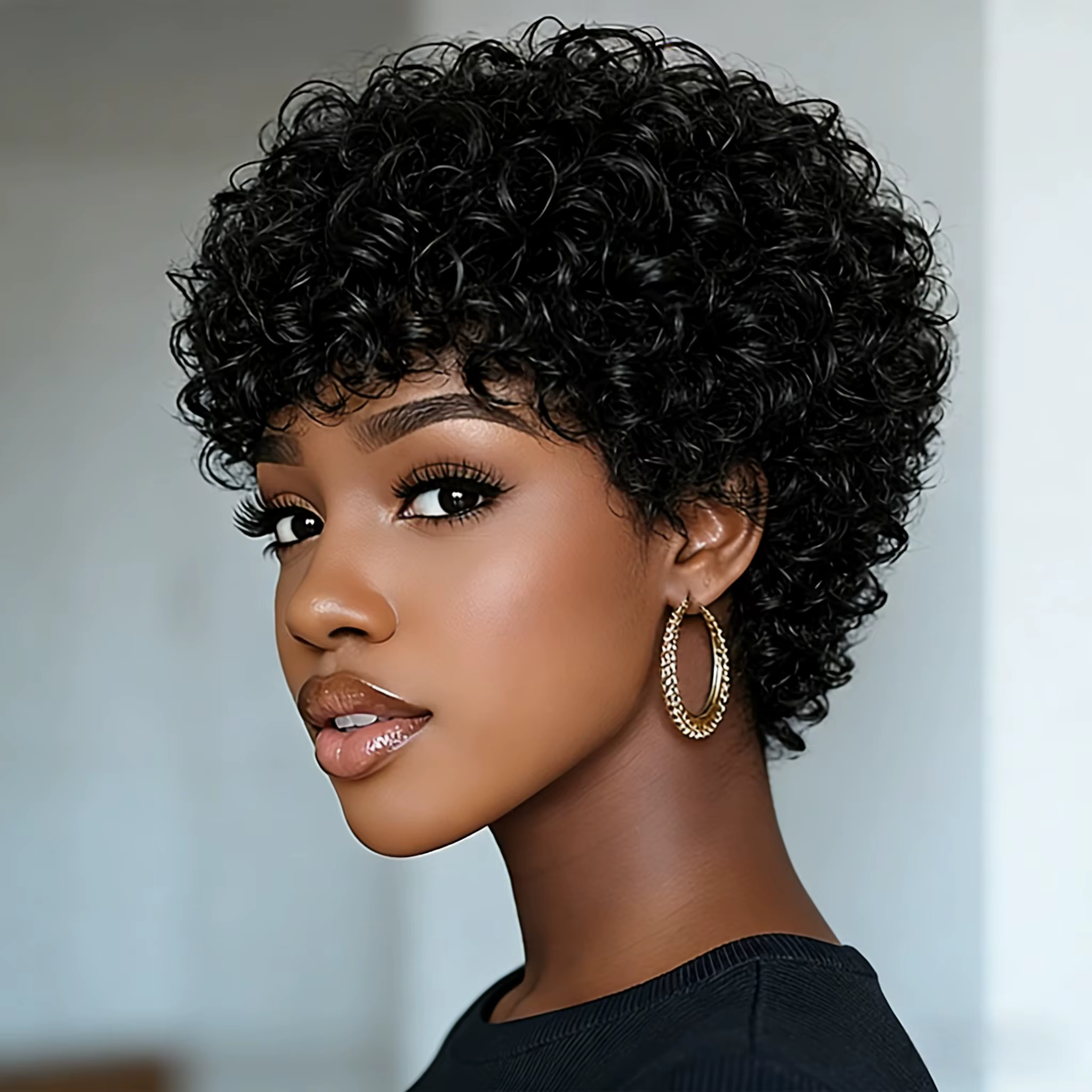 Perruque courte coupe pixie en cheveux humains