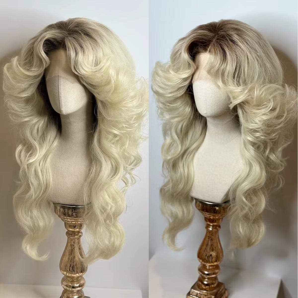 Femmes 70s HD dentelle fermeture 5*5 perruque ombre Blonde grande vague de corps Disco chanteur