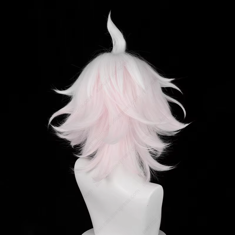 Anime Nagito Komaeda Cosplay perruque 37 cm de Long rose blanc dégradé perruques résistant à la chaleur cheveux synthétiques