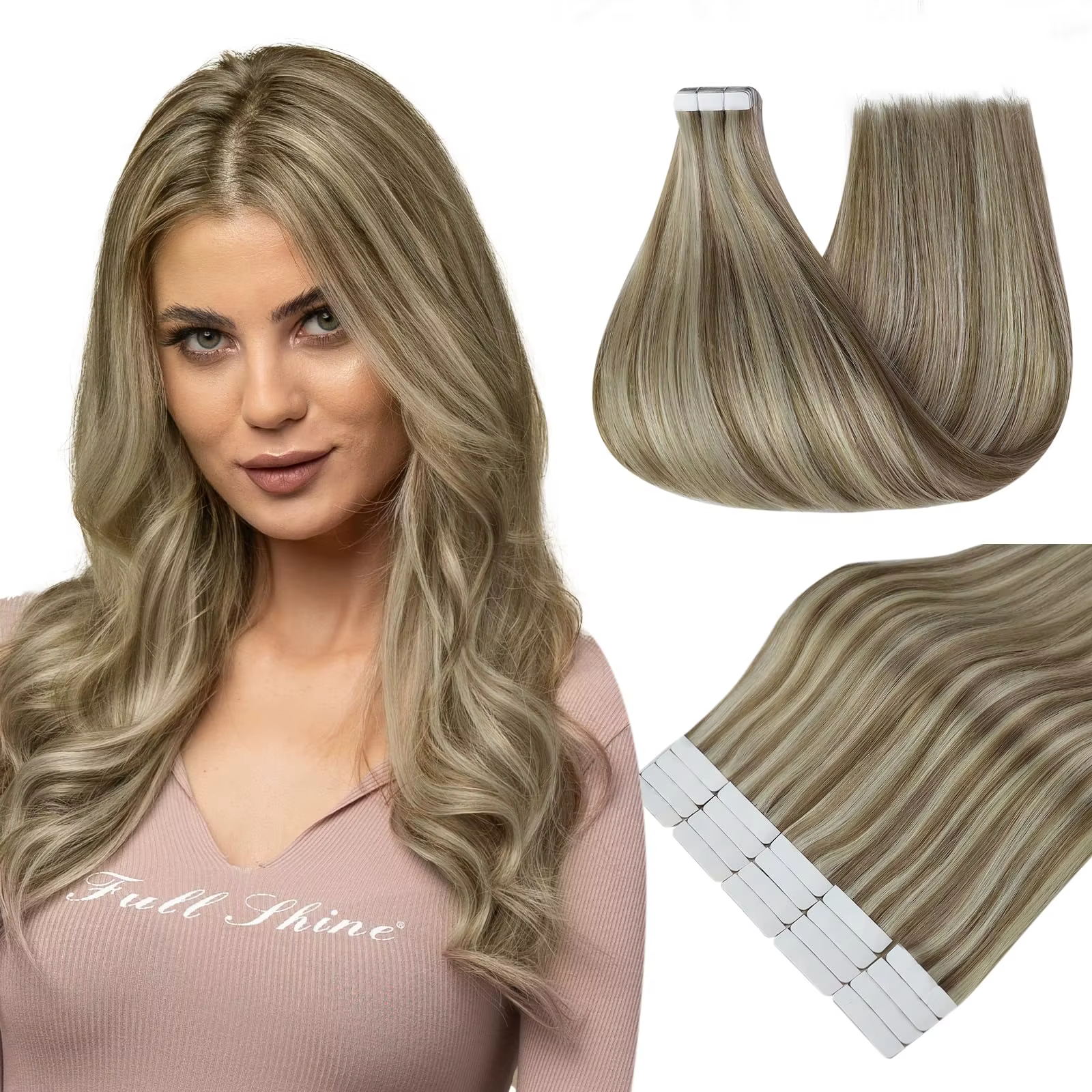Bande blonde 100 % cheveux humains dans les extensions 12-26 pouces # 613 trames blondes platine pour coloration
