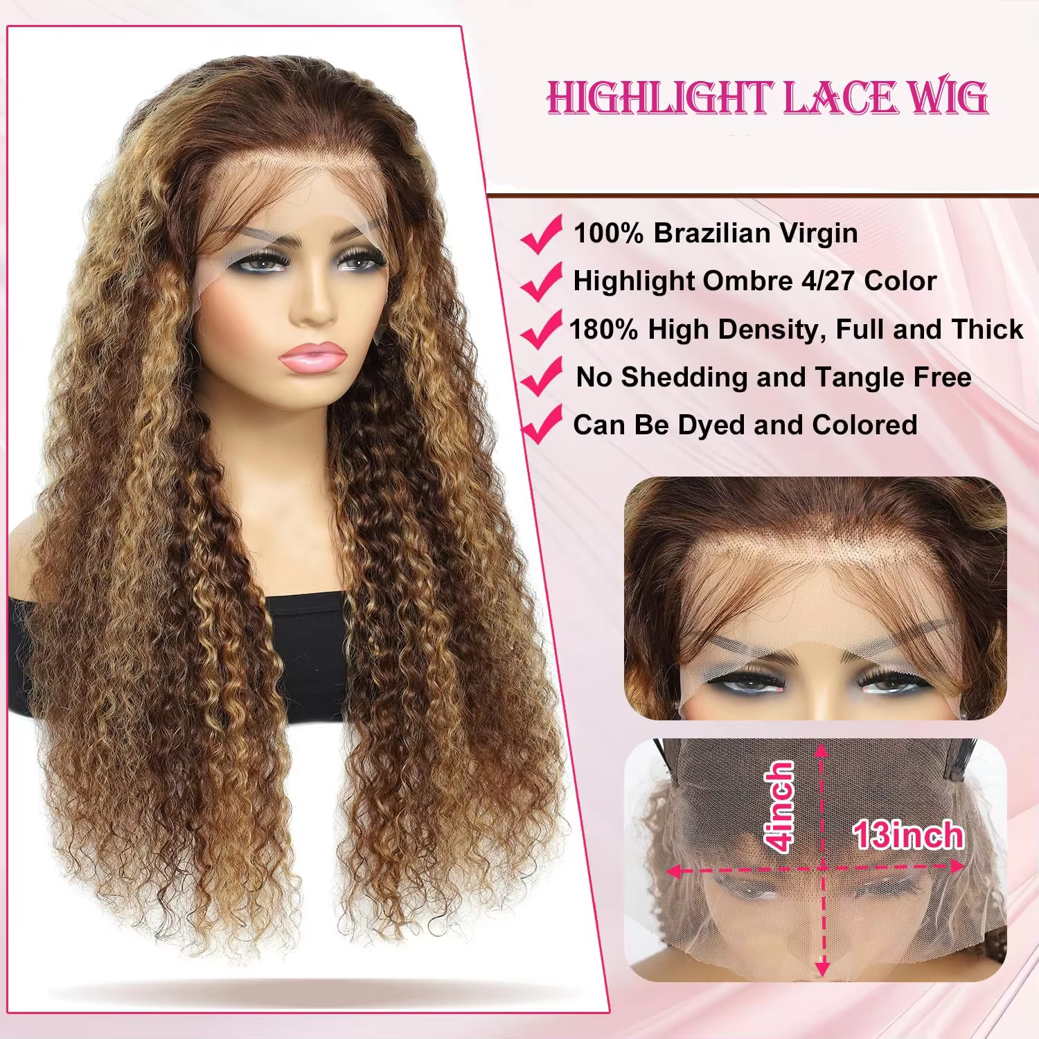 30 36 pouces bouclés mettre en évidence perruque cheveux humains miel blond 13x4 dentelle avant vague profonde 13x6 Hd