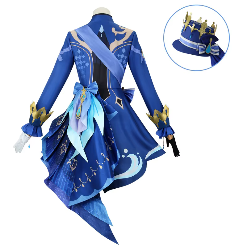 Furina Cosplay Costume perruque Impact Fontaine focalors avec chapeau costumes noirs chaussures