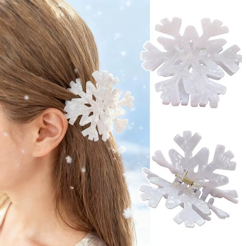 1/3 pièces flocon de neige de noël acrylique griffe de cheveux hiver romantique