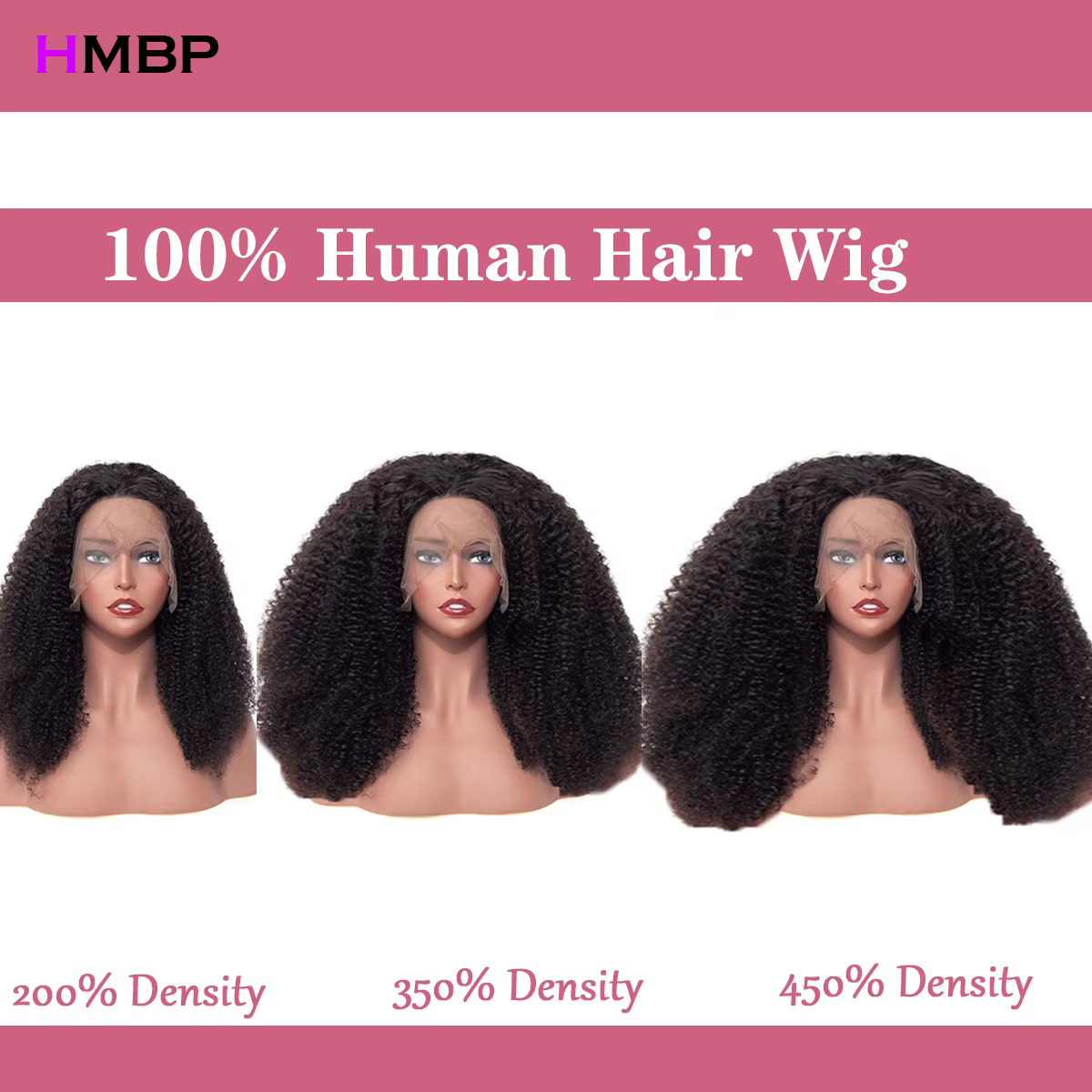 500 densité dentelle perruque cheveux humains Afro crépus bouclés