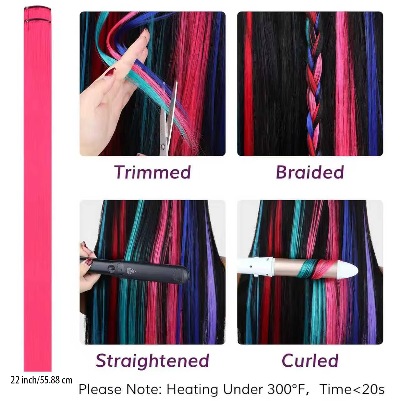 Extensions de cheveux colorés de 22 pouces