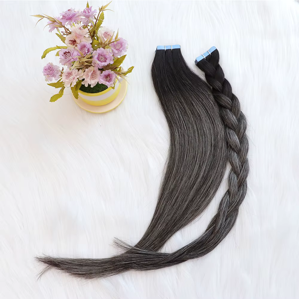 Extensions de Cheveux Humains Lisses Gris Ombré