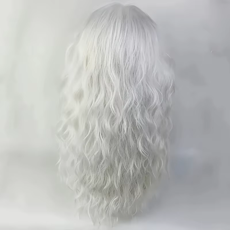 Perruque bouclée blanche pour hommes avec frange – Cheveux synthétiques ondulés naturels pour cosplay