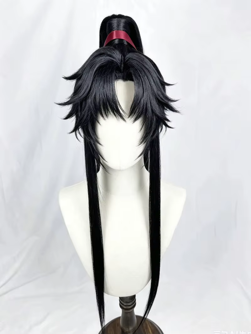 Wei wuxian style perruque grand maître de la culture démoniaque MDZS Lan Wangji noir longue queue de cheval coiffure personnalisé perruques accessoires