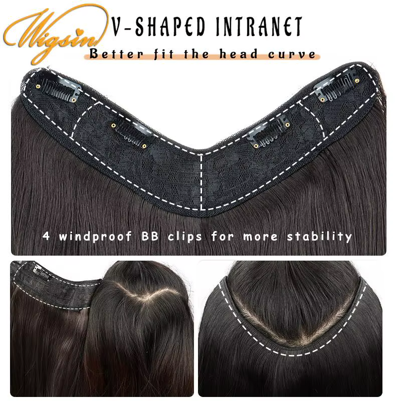 WIGSIN synthétique 55 cm en forme de V couches 4 Clips Extension de cheveux longs raides naturel Invisible postiche perruque pour les femmes