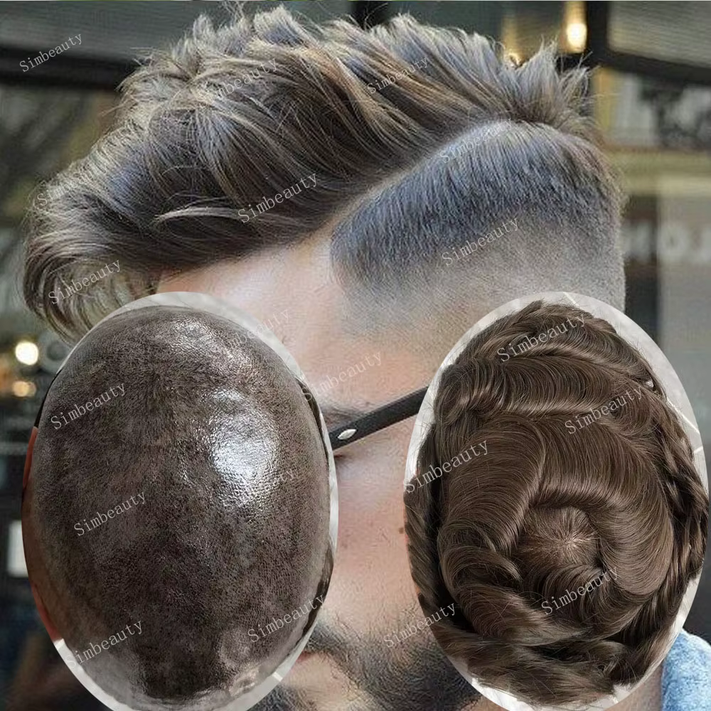 Prothèse capillaire pour homme en cheveux naturels, la moins chère, avec ligne de cheveux naturelle, micro-peau, système complet en peau fine, robuste et durable