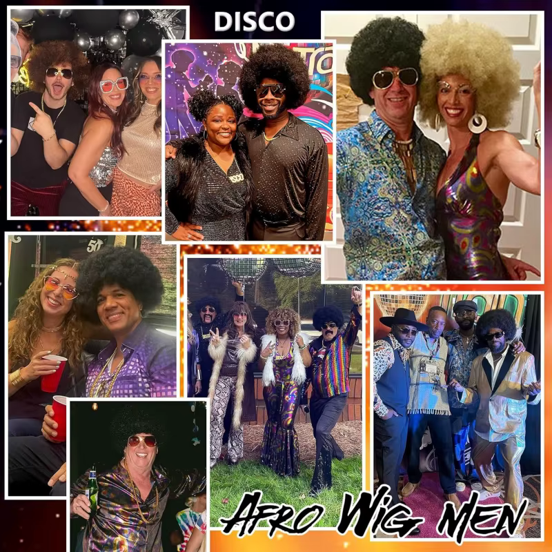 Perruque Afro pour hommes des années 70 pour fête Disco