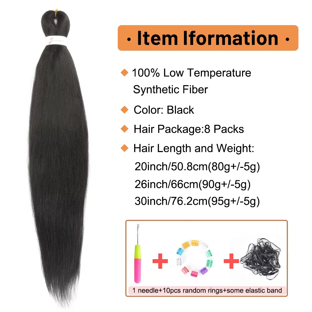 8 paquets de cheveux tressés pré-étirés 30 pouces/26 pouces/20 pouces Extensions