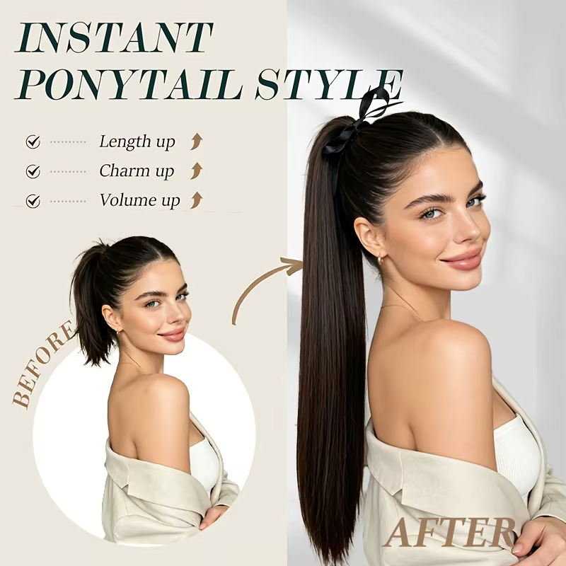 Extensions de cheveux synthétiques longues à nouer en queue de cheval