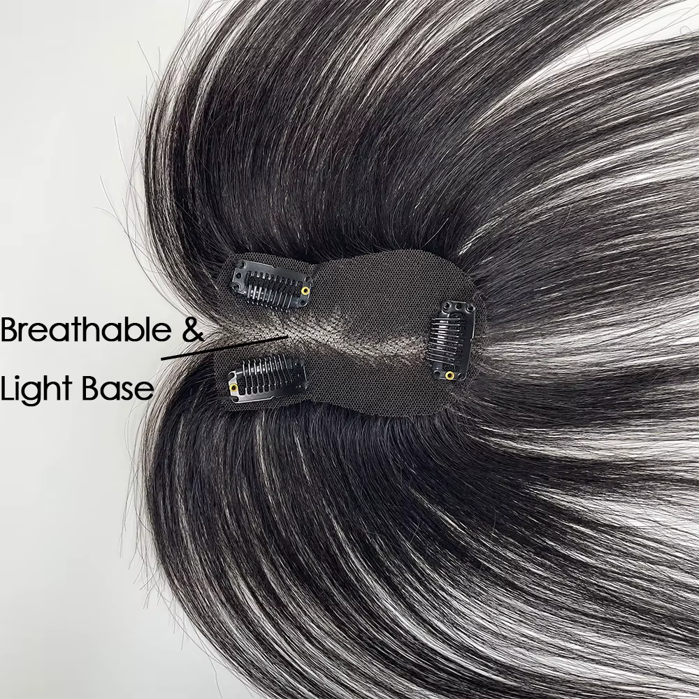 Topper de cheveux humains avec frange de rideau