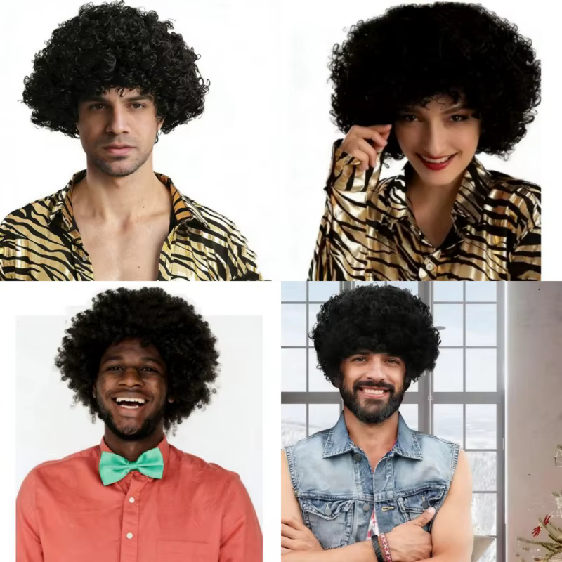Perruques synthétiques bouclées pour hommes et femmes