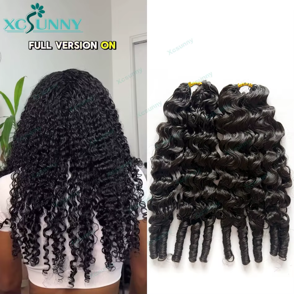 Extensions de cheveux humains au Crochet de plumes vague d'eau bouclée sans noeuds pré-séparés plume