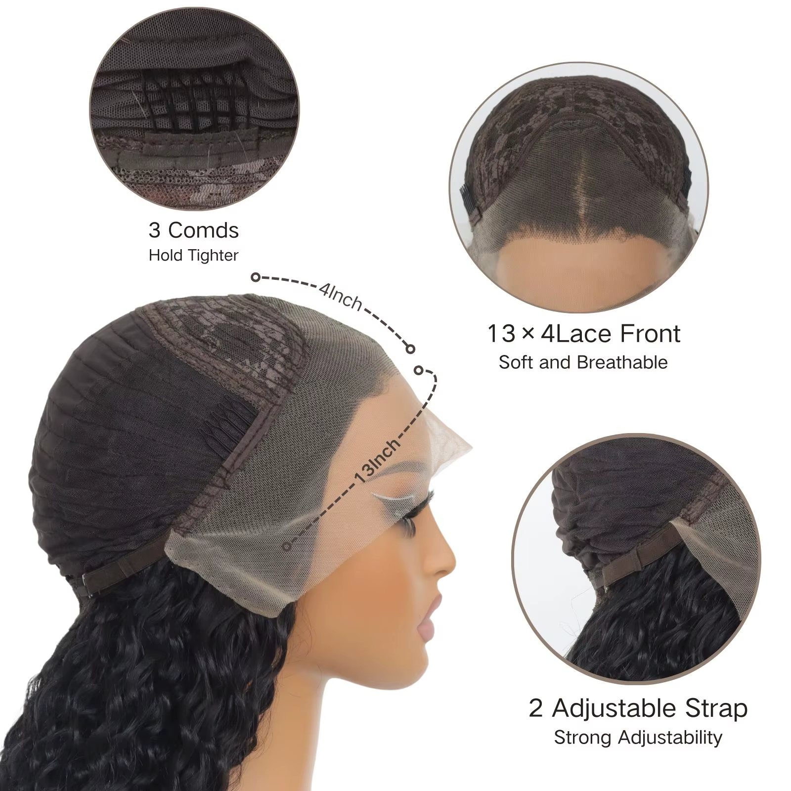 Perruques avant en dentelle bouclées noires 13 × 4 pour femmes noires