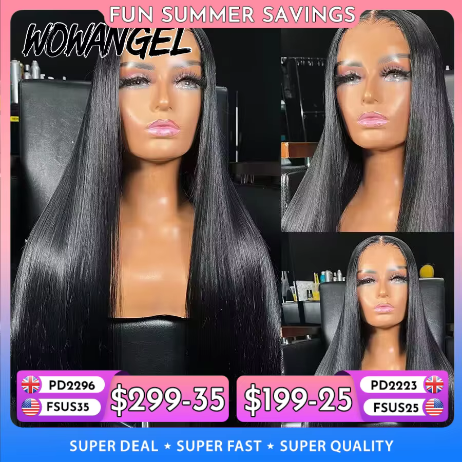 Wow Angel-Perruque sans colle noire de jais pour femme