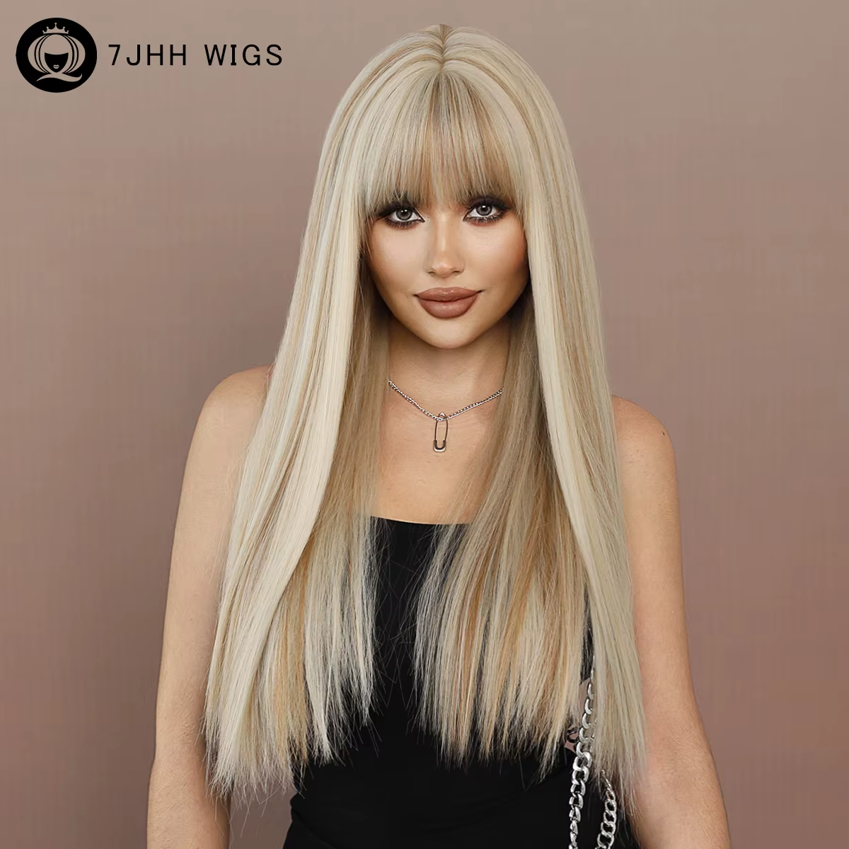 Perruque synthétique longue et lisse Blonde claire pour femmes