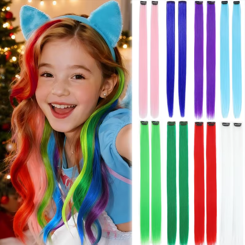 Extensions de cheveux colorées à clipser - Fibre mate haute température de 55 cm