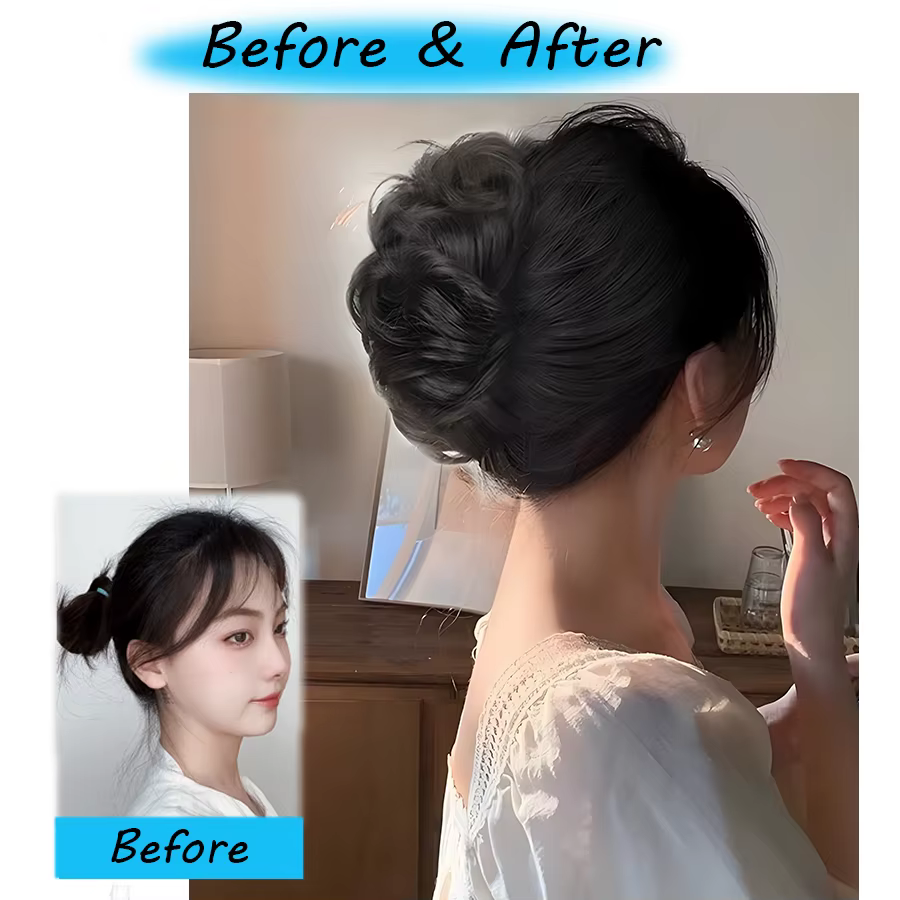 Perruque synthétique pour femmes – Chignon à bourgeons de fleurs paresseux de style chouchou