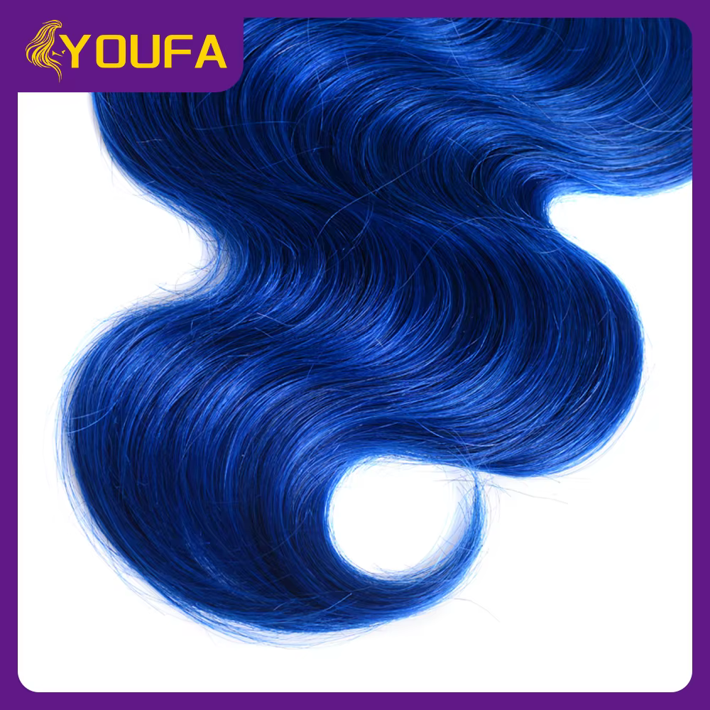1B bleu vague de corps cheveux humains armure paquets 10-28 pouces 3/4 pièces Lot Ombre