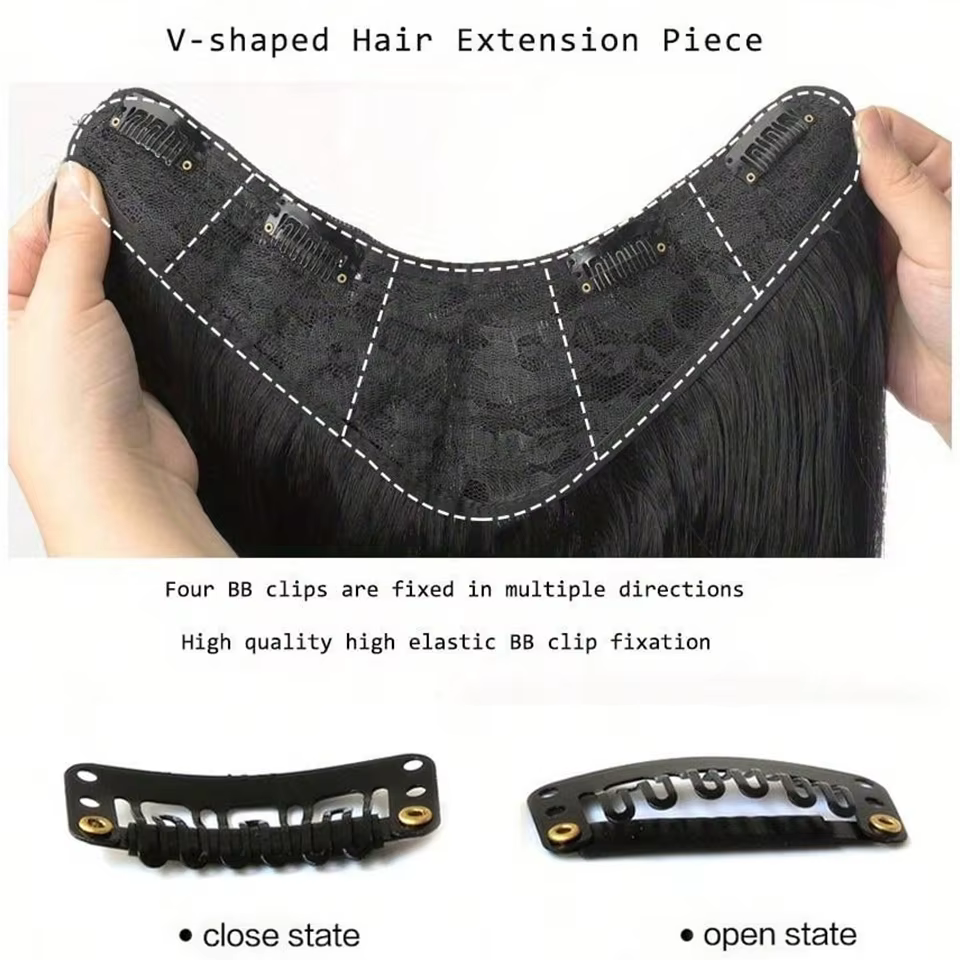 Extensions de cheveux synthétiques en forme de V à grandes ondulations pour femmes caucasiennes