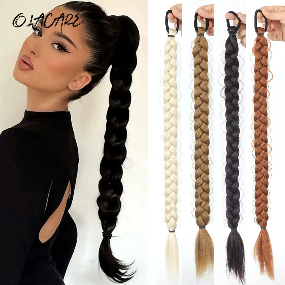 Extension de cheveux queue de cheval tressée synthétique avec élastique