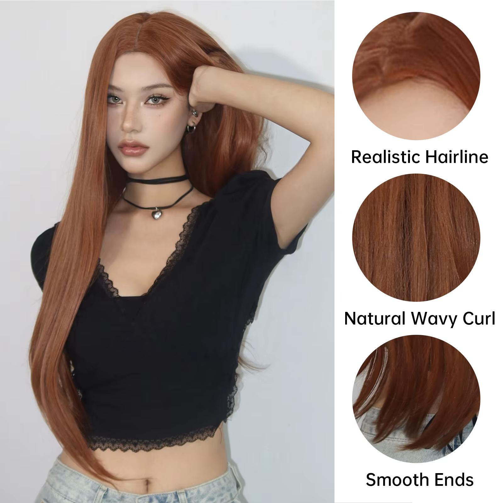 LOUIS FERRE – perruques synthétiques en cuivre rouge marron gingembre avec raie au milieu pour femmes, cheveux naturels pour filles, perruque quotidienne en Fiber résistante à la chaleur