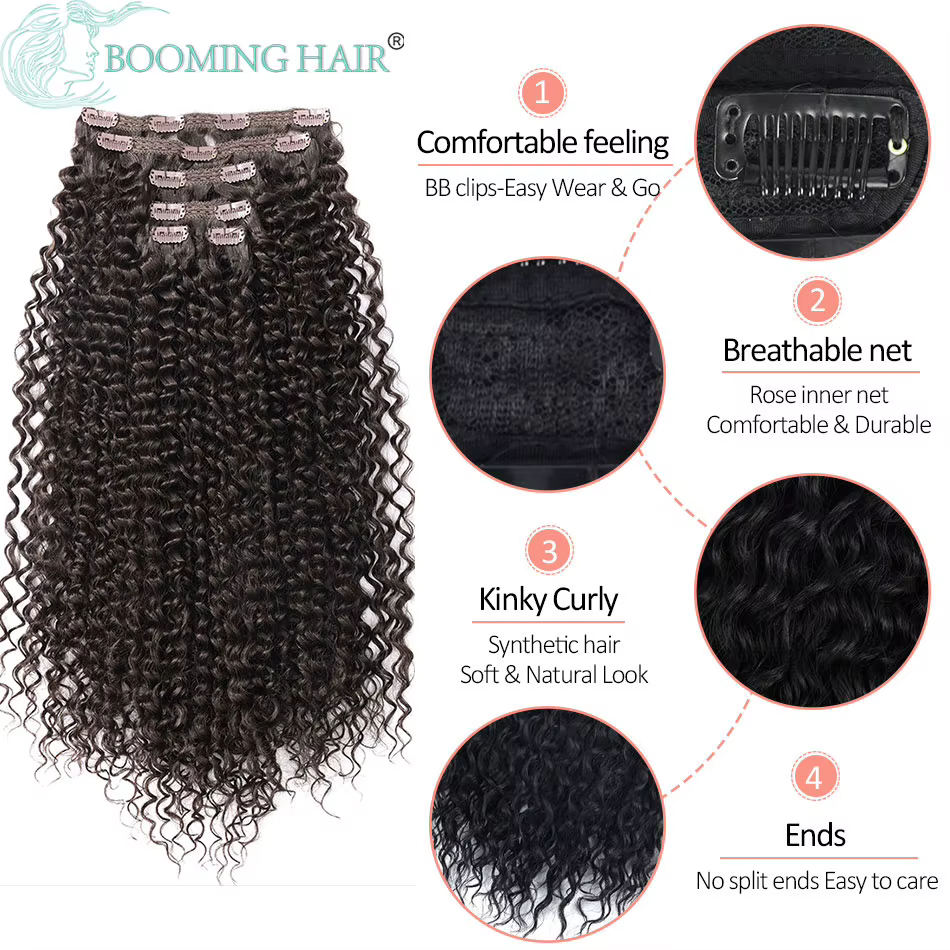 Extensions de cheveux synthétiques à clipser pour femmes