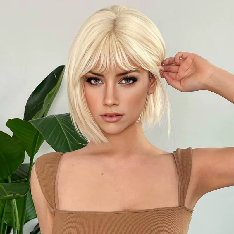 Extensions de cheveux synthétiques mode blanc jeunes femmes perruques blondes naturel respirant couvre-tête dames court Bobo perruque droite chapeau