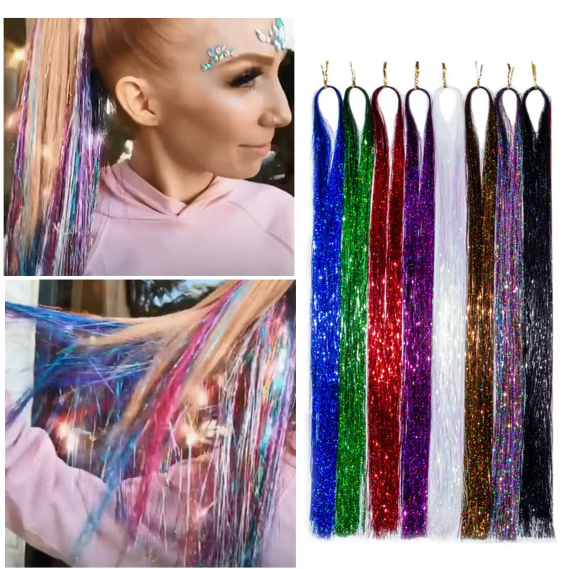 Extensions de cheveux scintillantes holographiques