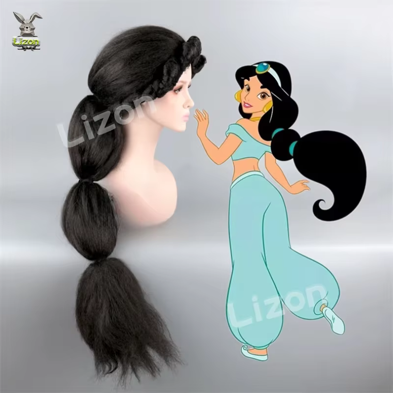Perruque de cheveux longs noirs Jasmine Cosplay