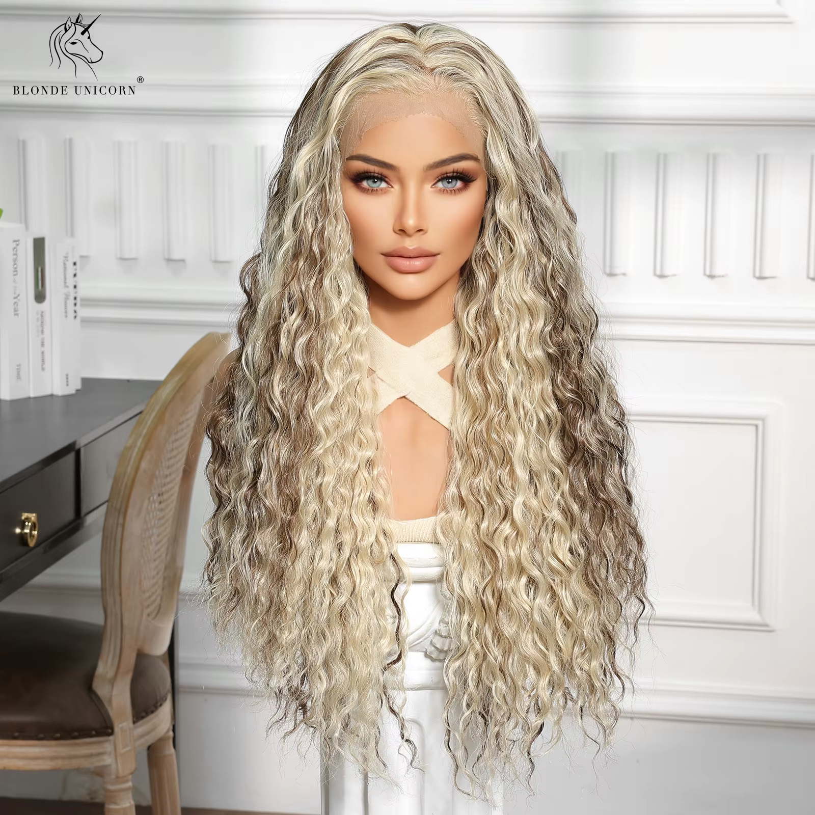 Perruque Lace Front Wig bouclée licorne Blonde pour femmes