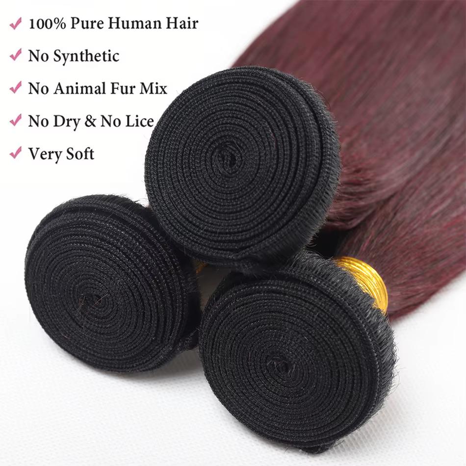 Tissage en lot brésilien naturel lisse ombré bordeaux