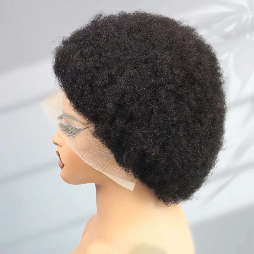 Perruques courtes bouclées afro kinky en cheveux humains avec dentelle frontale 13x4 pour femmes