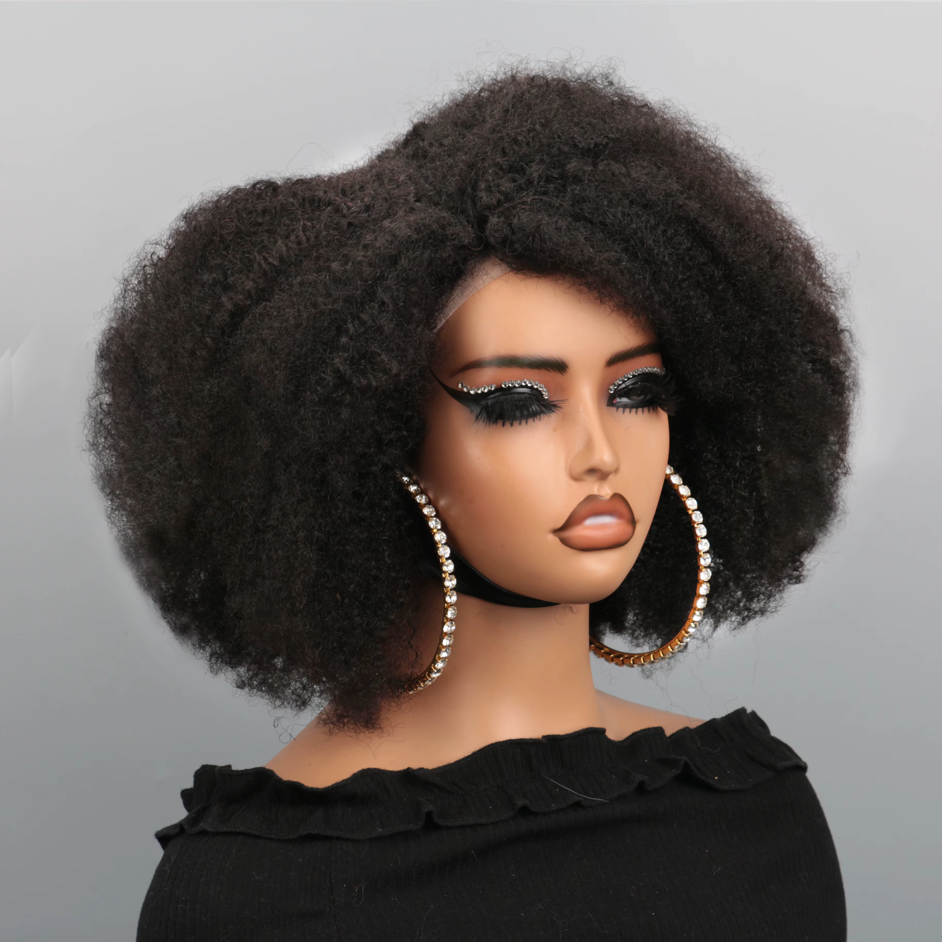 Perruque Bob Lace Front Wig naturelle crépue bouclée-Afro
