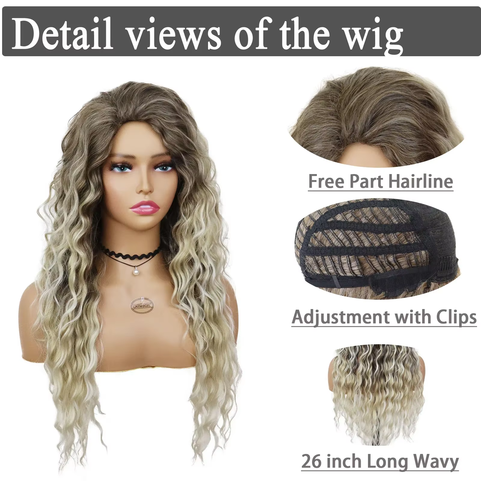 Perruque bouclée synthétique longue ondulée Ombré Blonde pour femmes