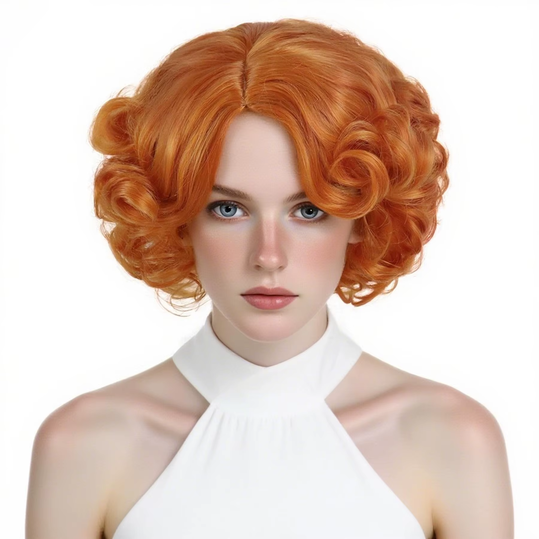 GNIMEGIL perruque courte synthétique pour femmes Orange bouclés Bob