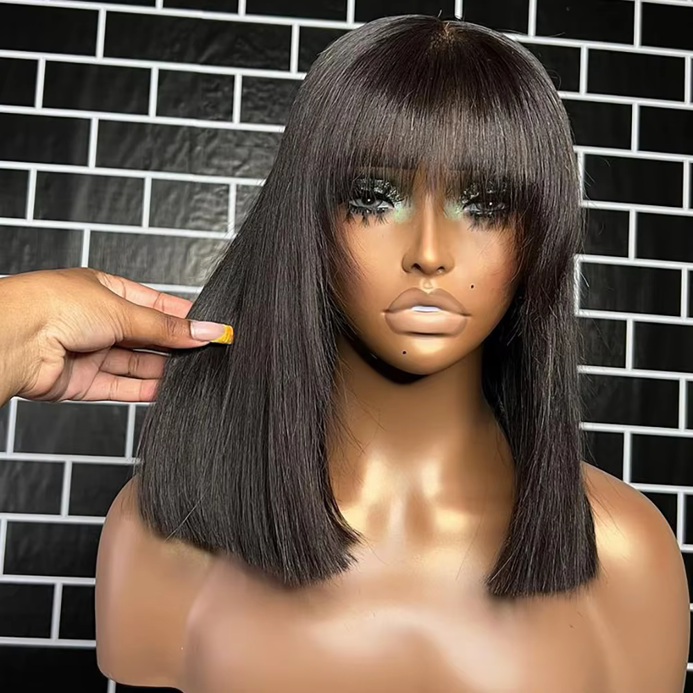 Perruque BOB lisse courte avec frange pour femme