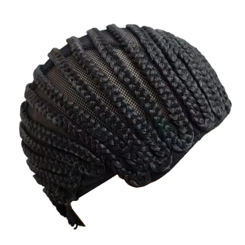 Bonnet de perruque tressé noir style cornrow