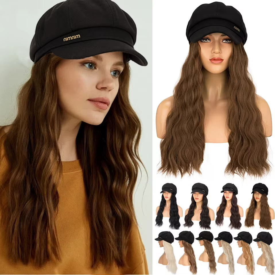 Casquette Newsboy avec Extensions de cheveux Bob