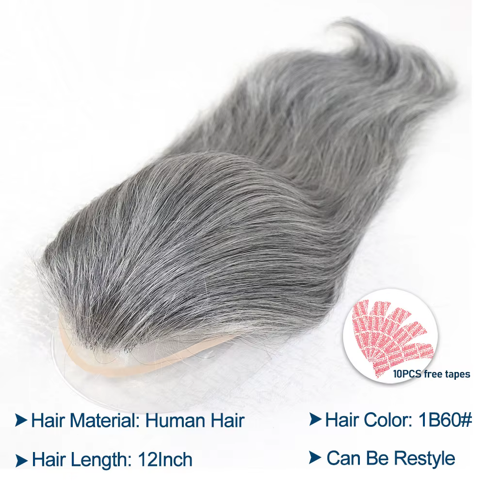 Toupet gris de 12 pouces pour hommes