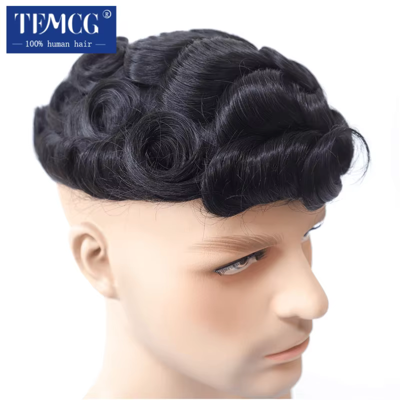 Hommes perruque naturel cheveux humains toupet Mono mâle