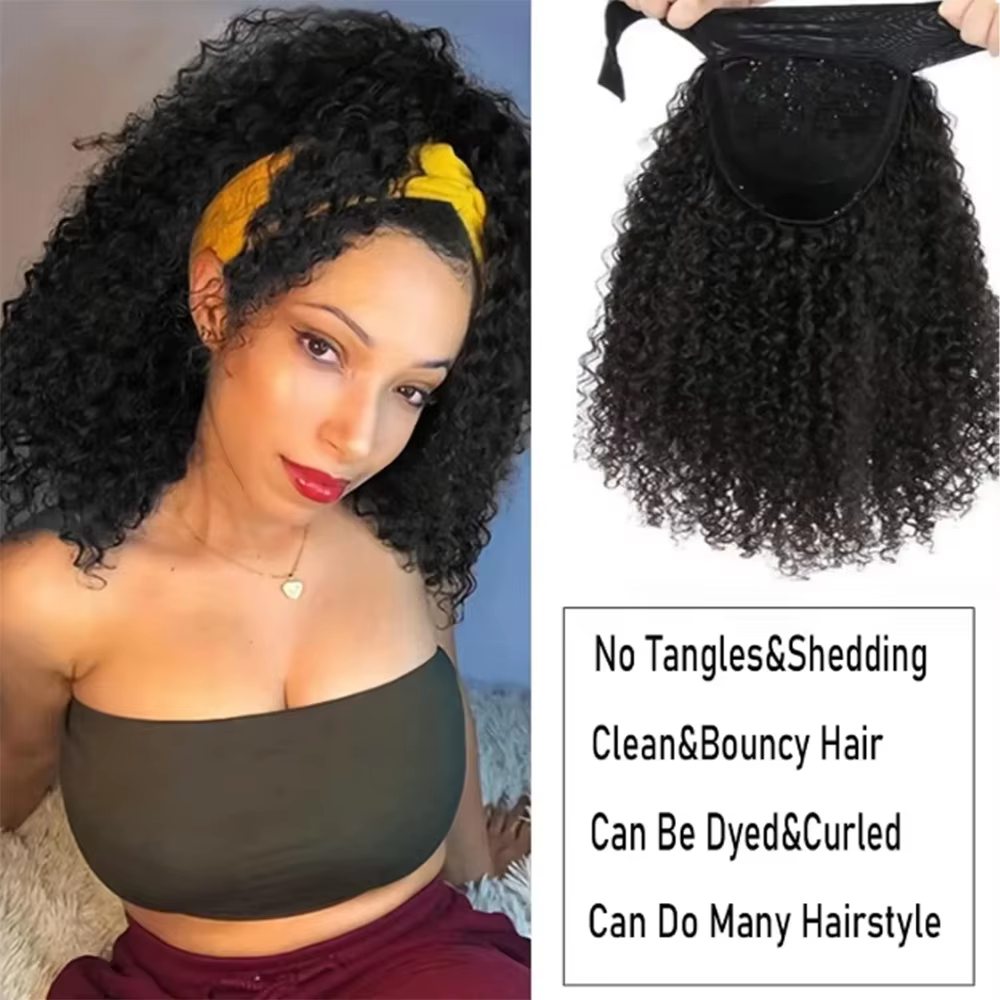 Perruque bandeau bouclée crépue 100% cheveux humains, perruques bob bouclées pour femmes, vraies perruques bobo en cheveux vierges, perruque entièrement fabriquée à la machine, noir naturel
