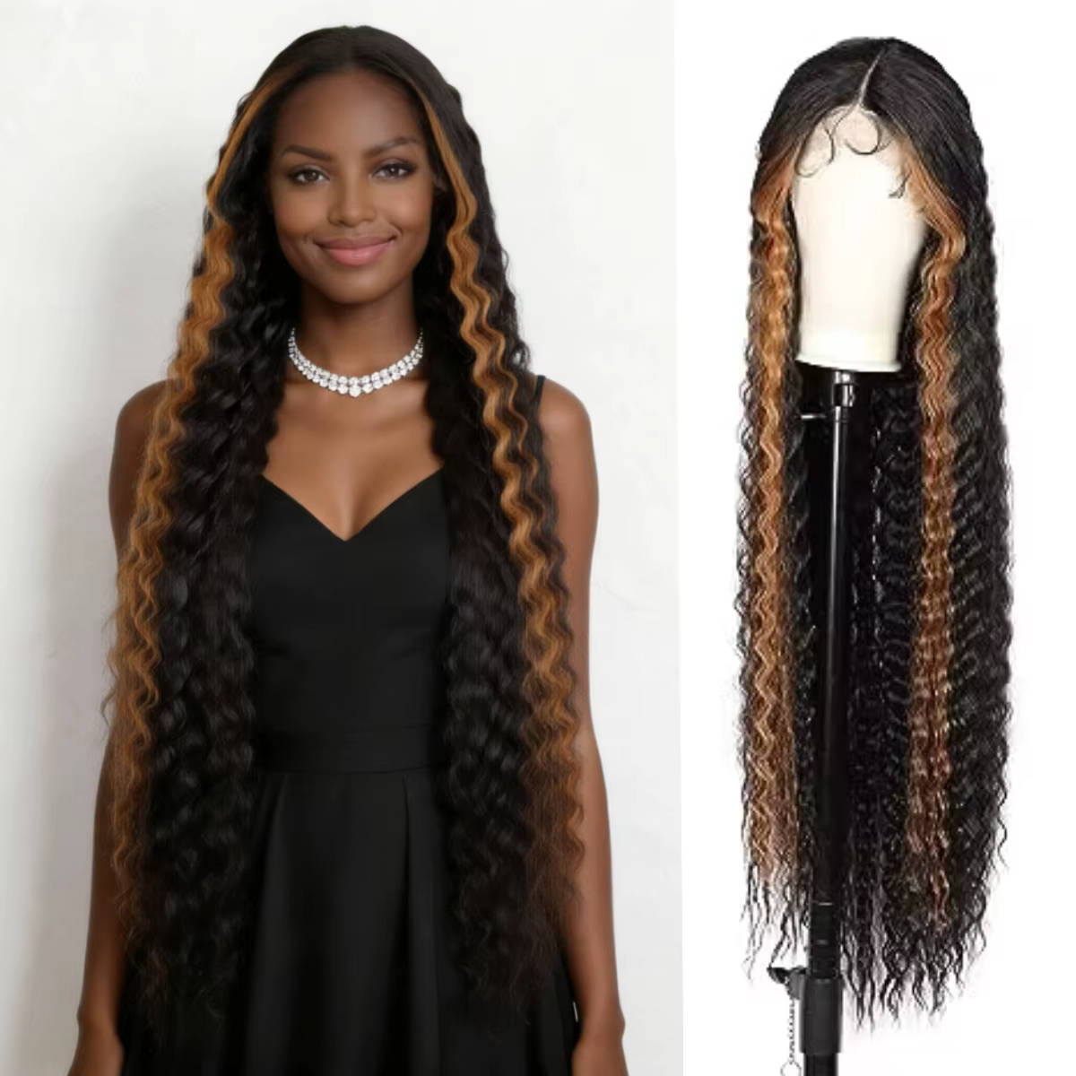 WIGERA Perruque synthétique ombrée noire 40 pouces extra longue