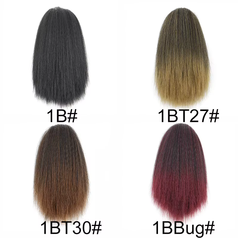 Extensions capillaires synthétiques Yaki courtes et lisses avec cordon de serrage