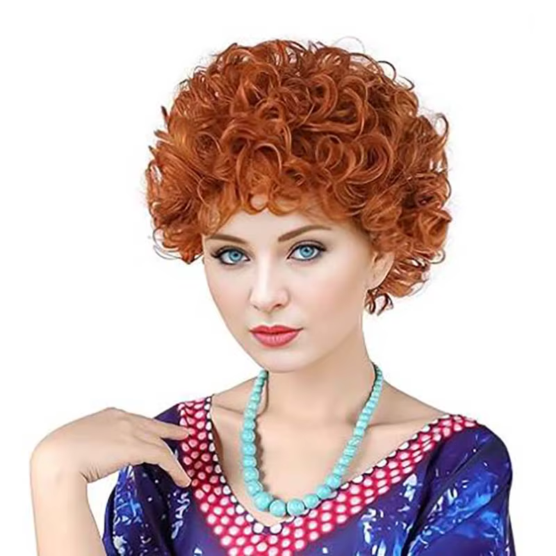 Perruque synthétique bouclée rouge Orange pour femmes