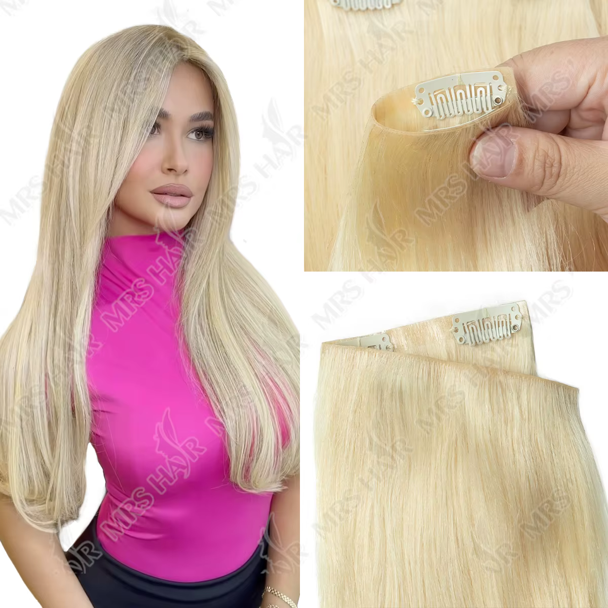 Extensions de cheveux à clipser invisibles blonds
